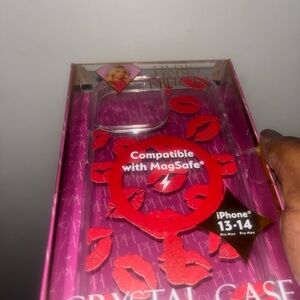 Paris Hilton Pink Crystal Case with Red Lips